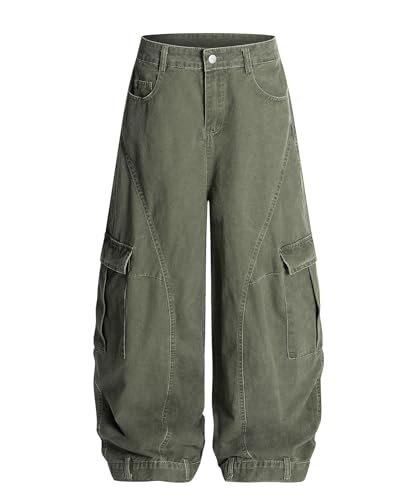 Unisex Cargo Jeans Wide Leg Balloon Pants Vintage Workwear Multi